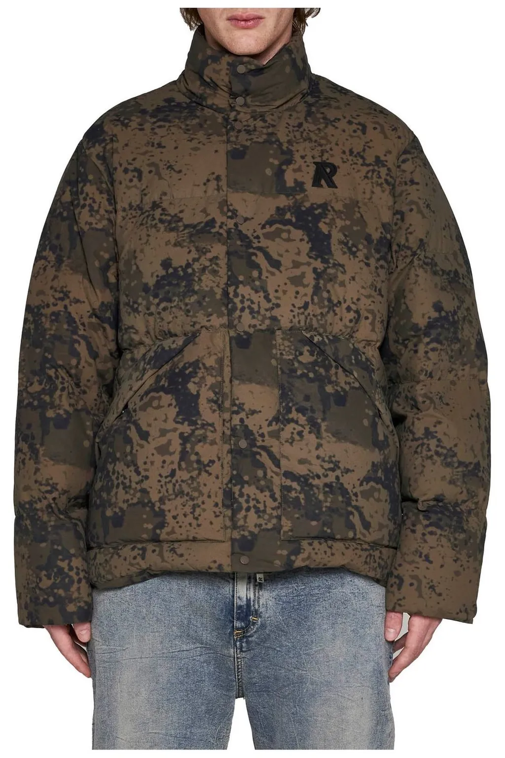 Represent Camouflage Printed High-Neck Puffer Jacket
