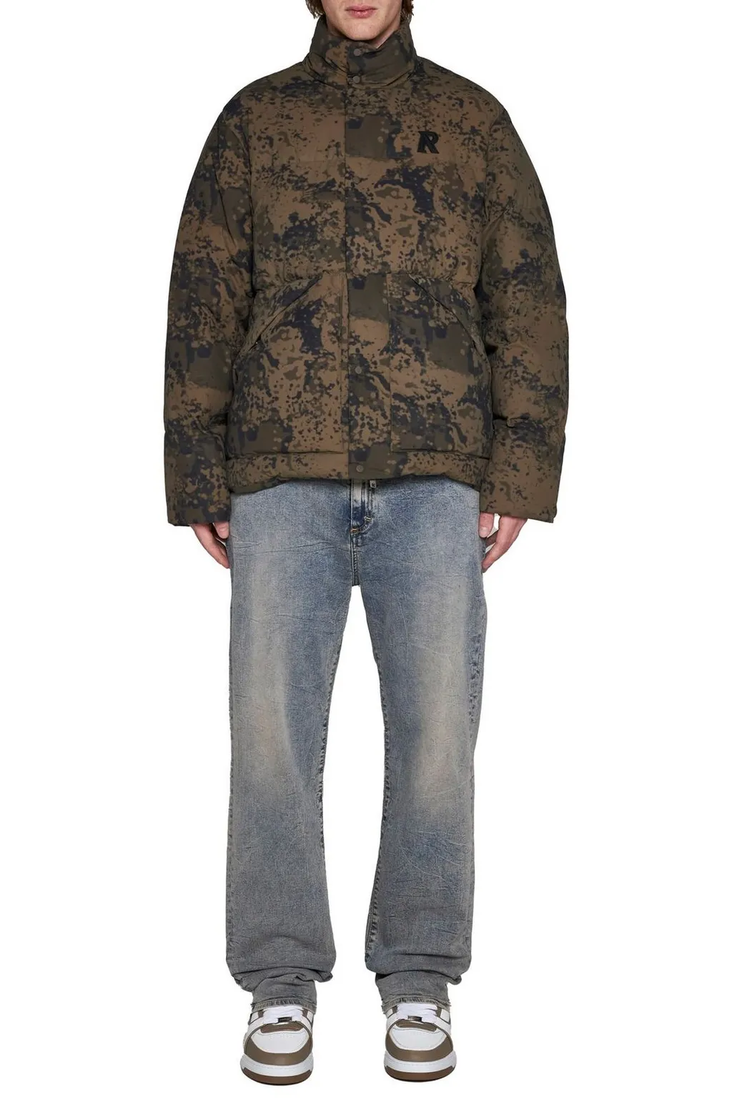 Represent Camouflage Printed High-Neck Puffer Jacket