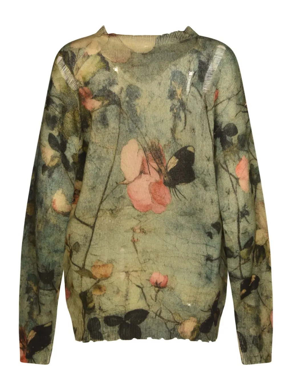 R13 Floral Jacquard Crewneck Distressed Jumper