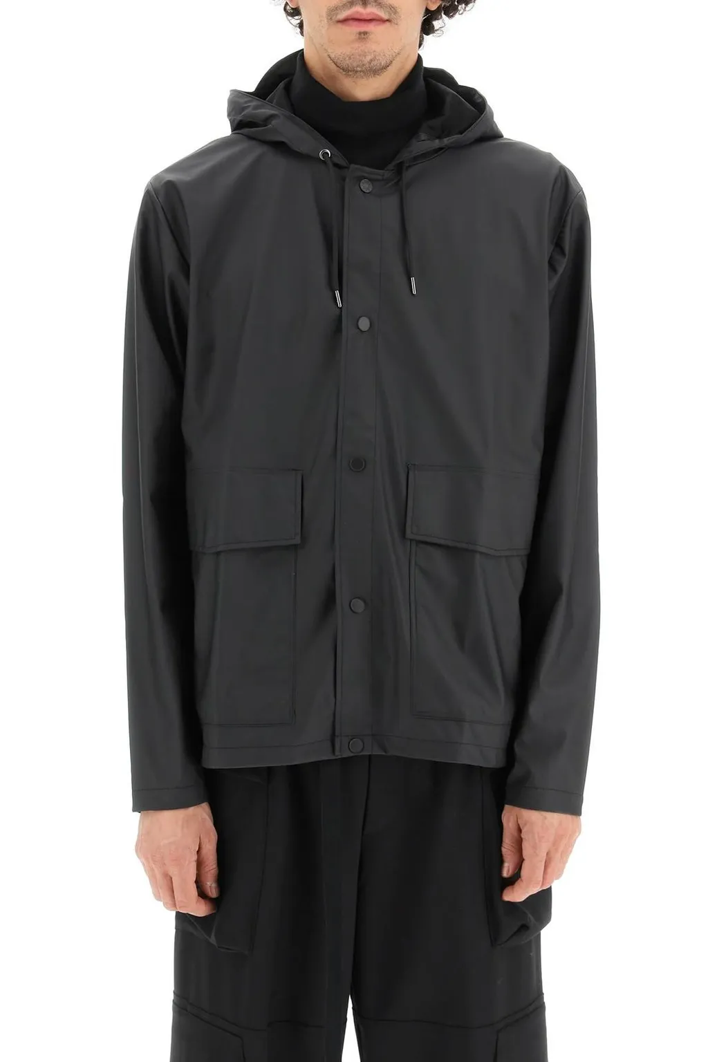 Rains Long Sleeved Drawstring Hooded Coat