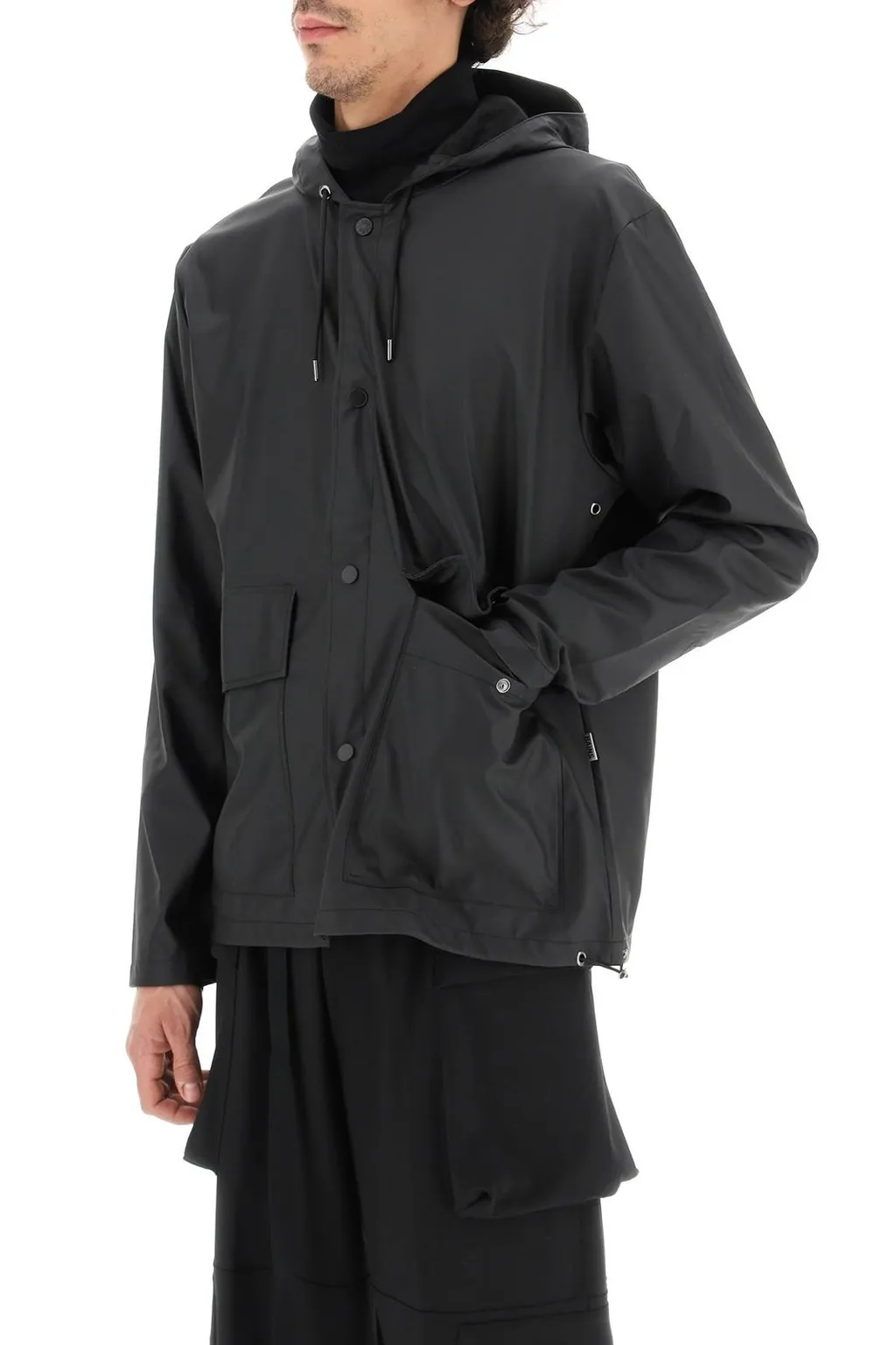 Rains Long Sleeved Drawstring Hooded Coat