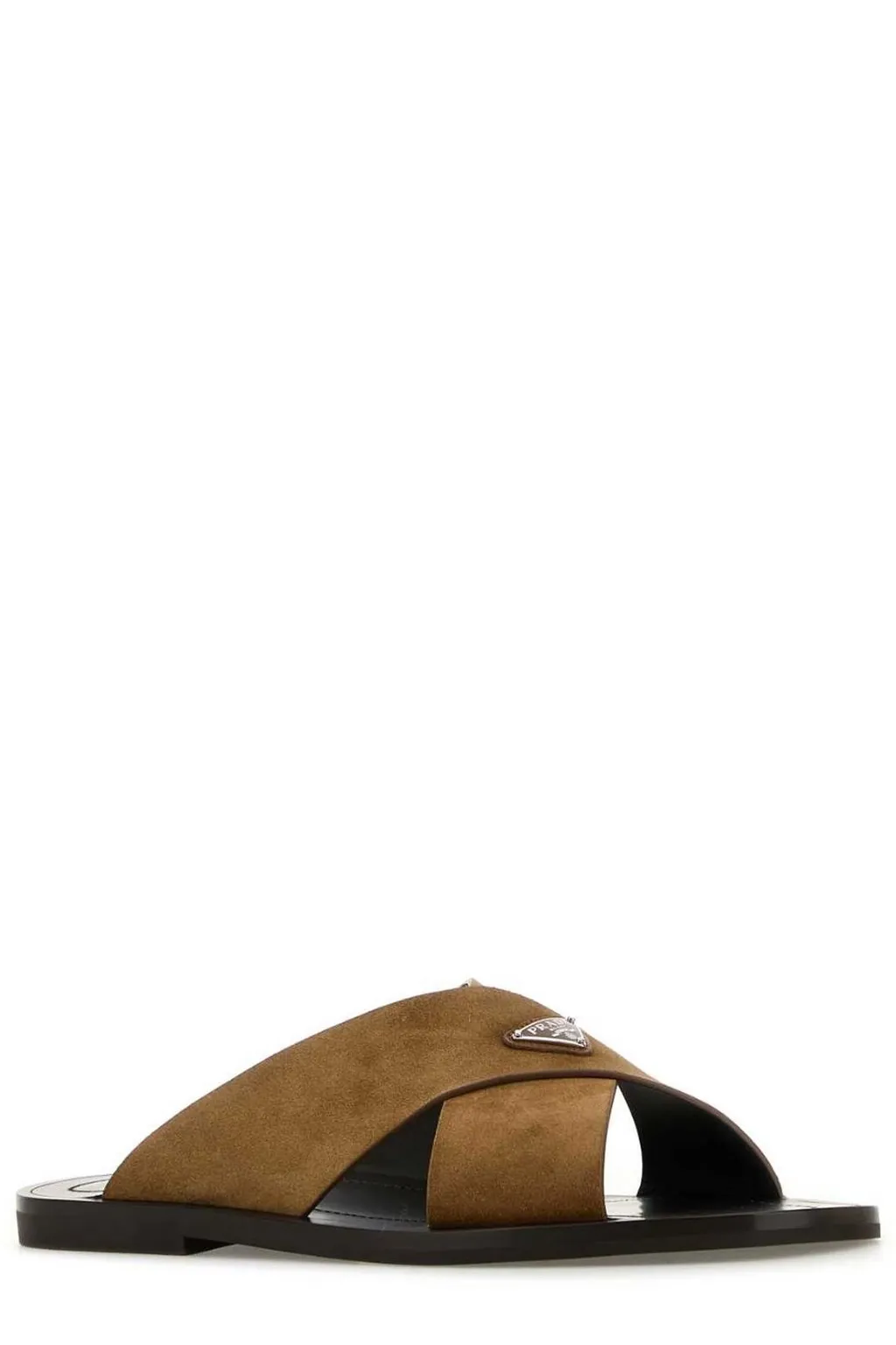 Prada Triangle-Logo Criss-Cross Slides