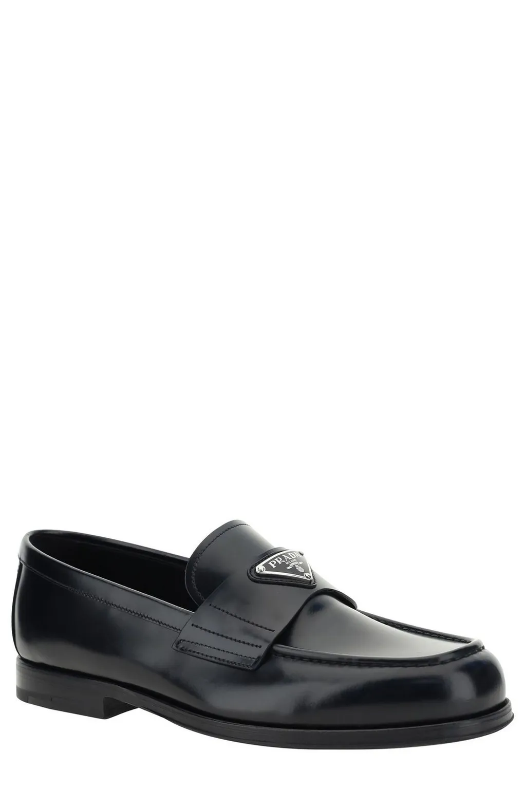 Prada Logo Plaque Almond-Toe Loafers