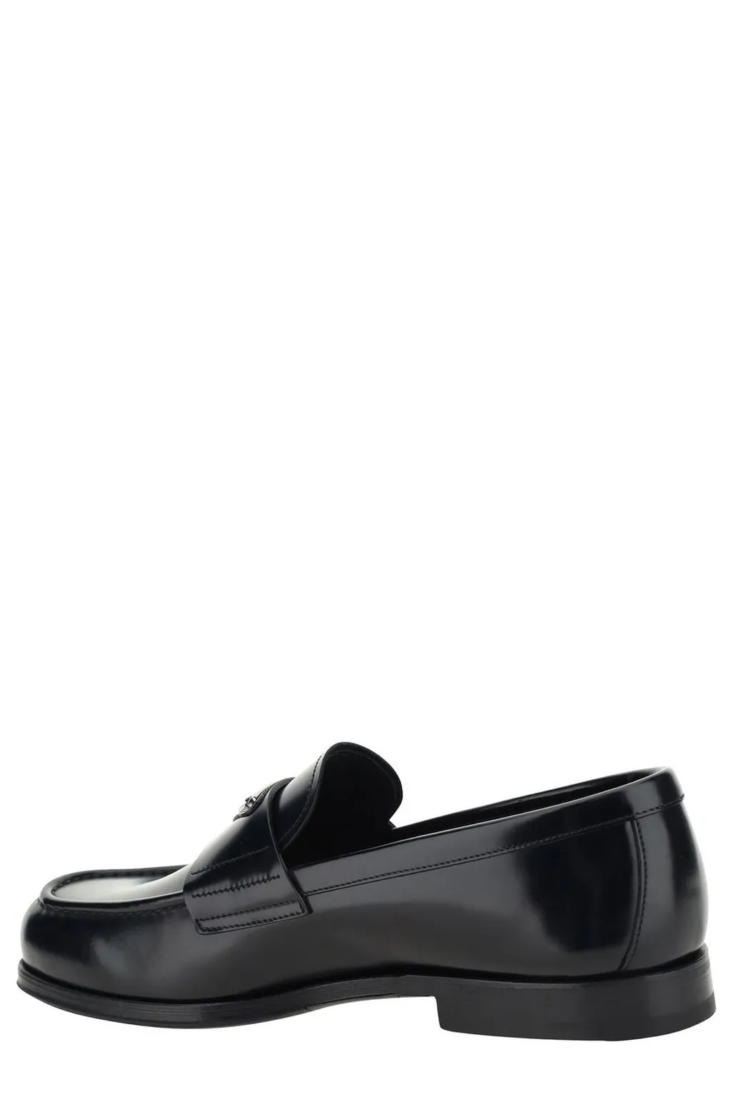 Prada Logo Plaque Almond-Toe Loafers