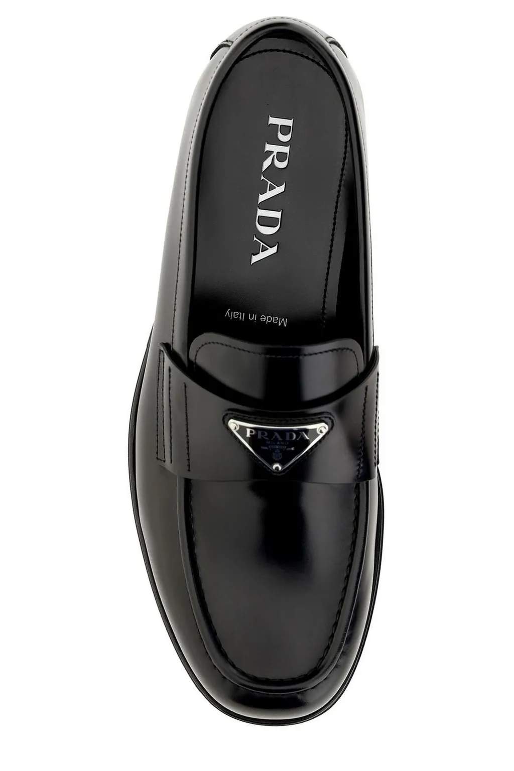 Prada Logo Plaque Almond-Toe Loafers