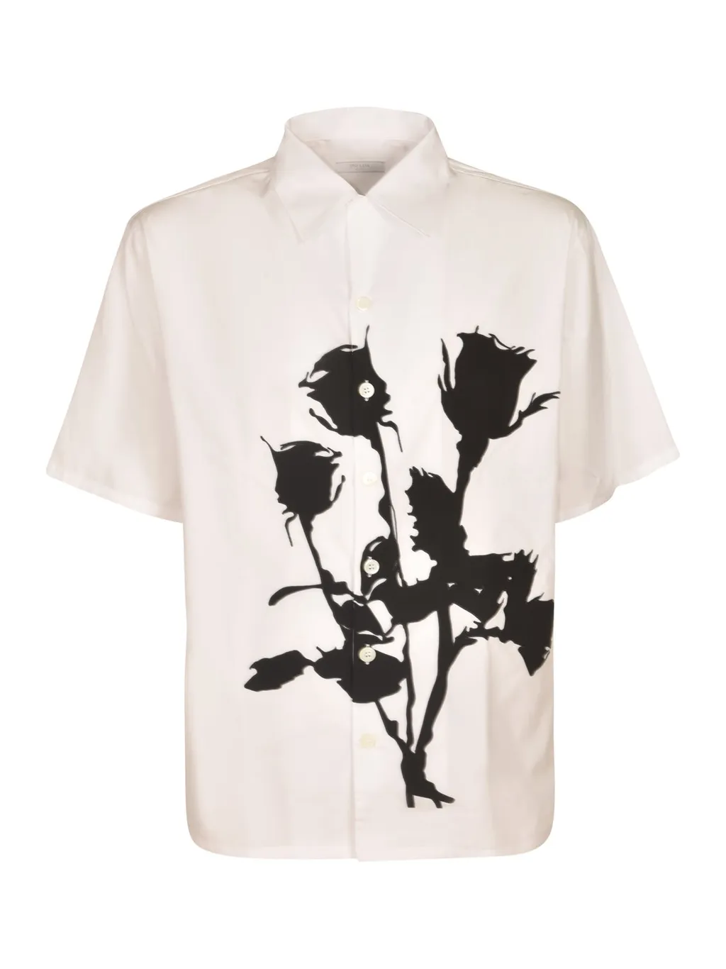 Prada Rose-Appliqué Short-Sleeved Shirt