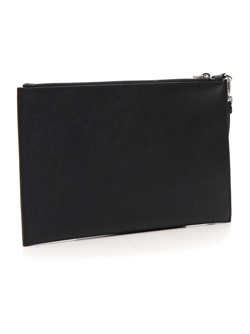 Prada Logo Plaque Zip Clutch Bag