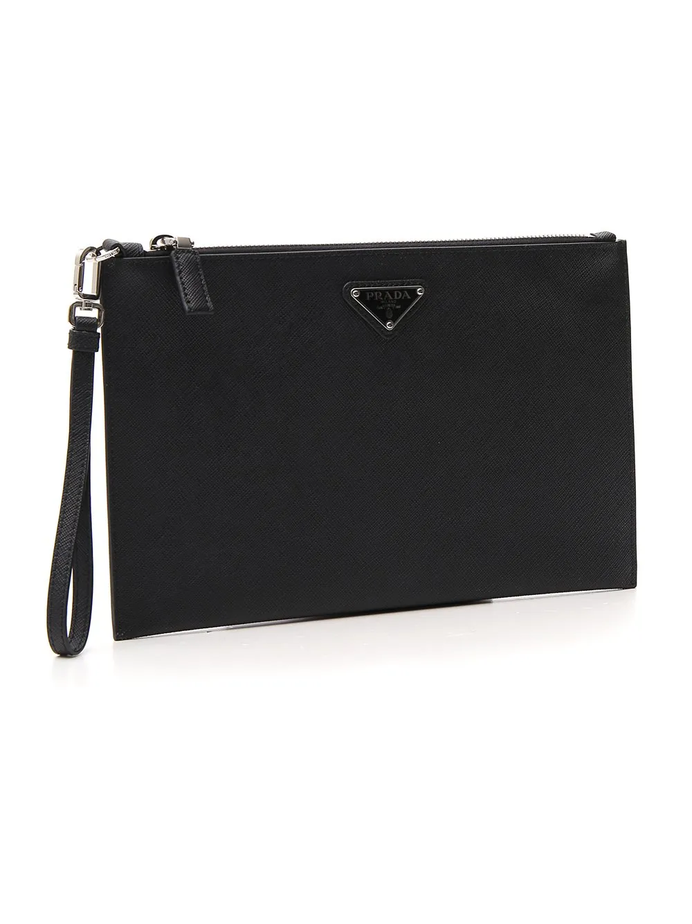 Prada Logo Plaque Zip Clutch Bag