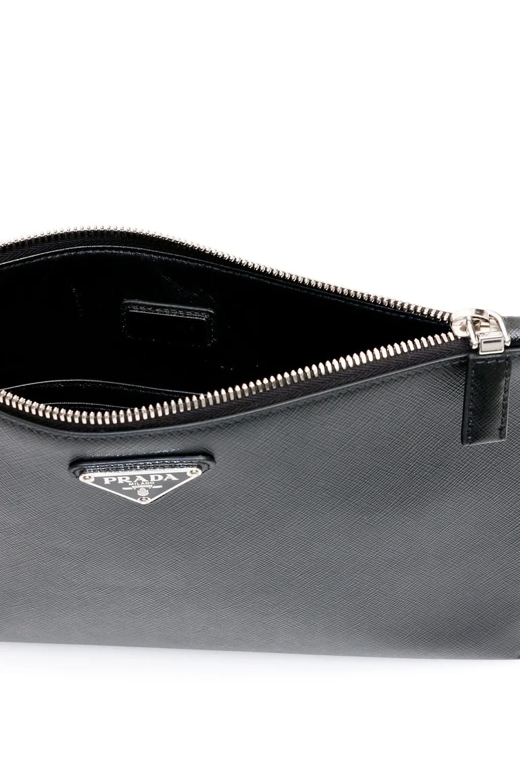 Prada Logo Plaque Zip Clutch Bag