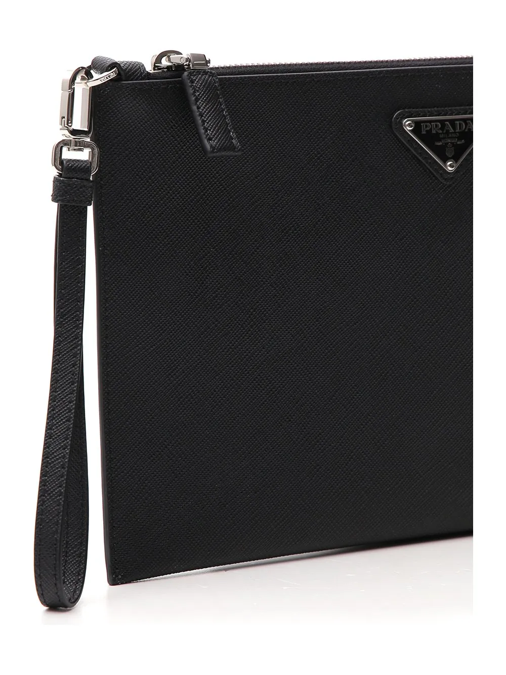 Prada Logo Plaque Zip Clutch Bag