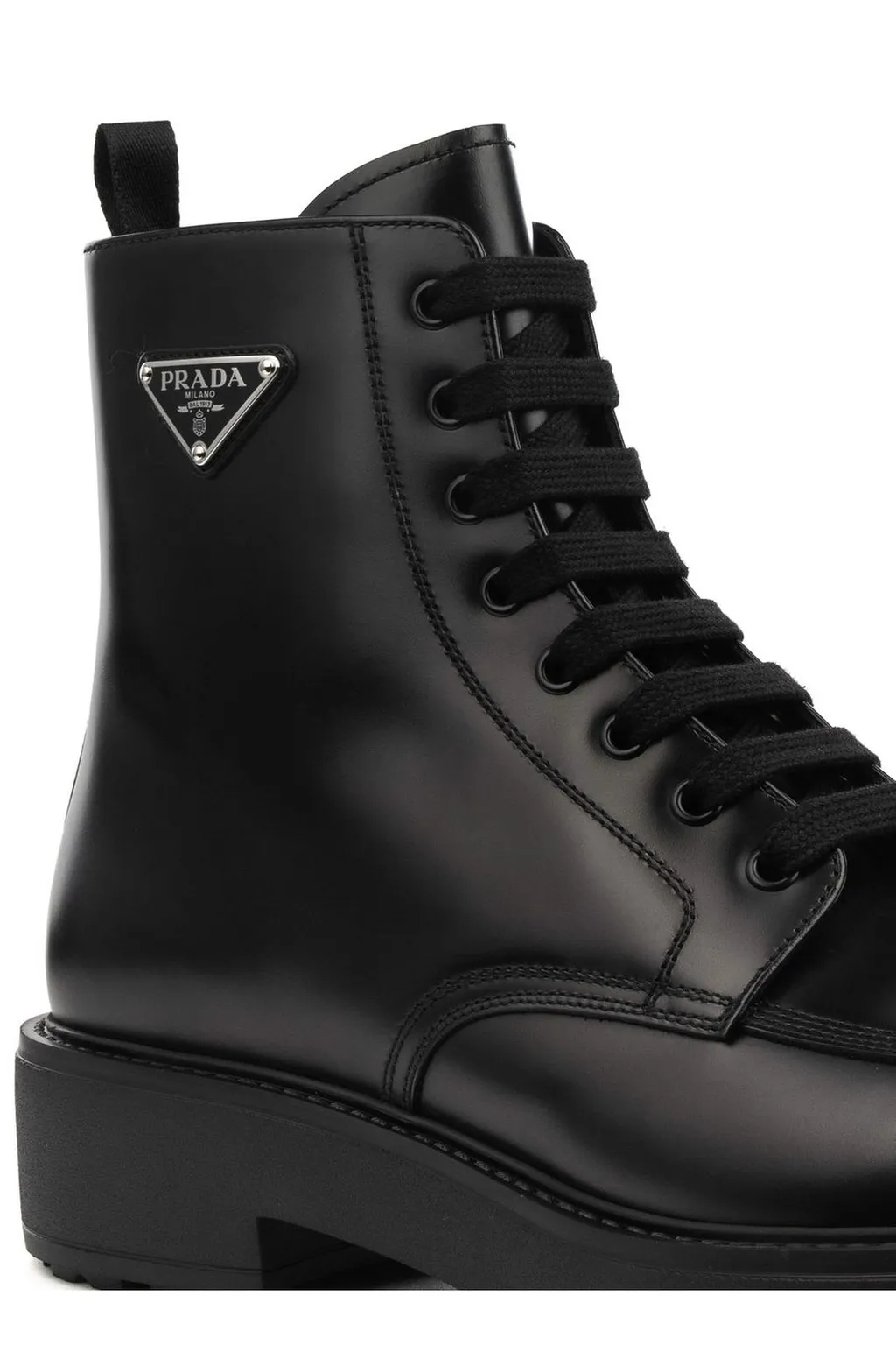 Prada Logo Plaque Laced Boots
