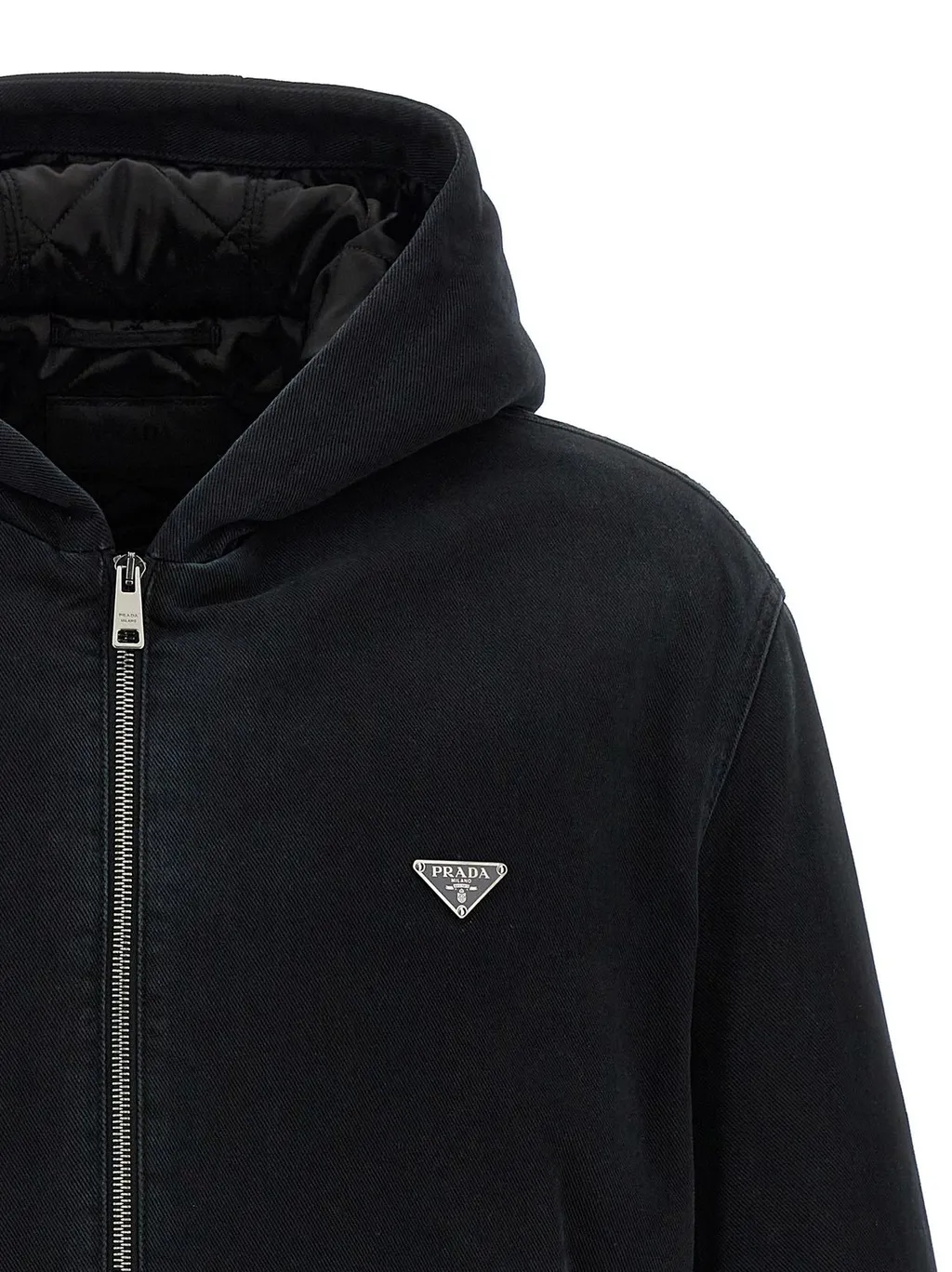 Prada Logo Plaque Zipped Hooded Jacket