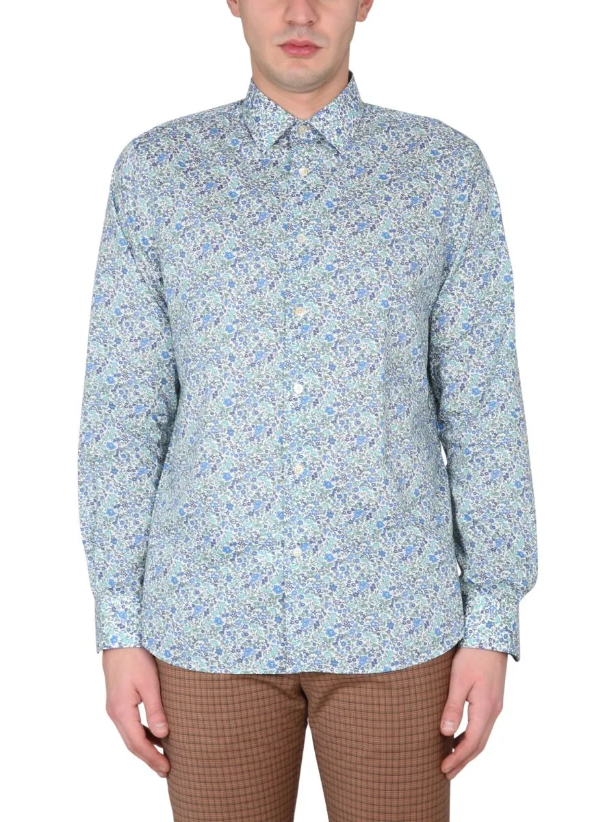 Paul Smith Floral-Printed Curved Hem Shirt