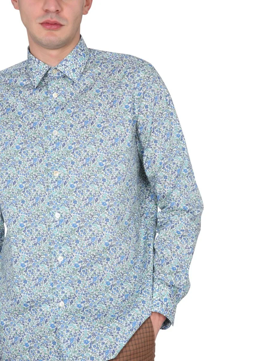 Paul Smith Floral-Printed Curved Hem Shirt