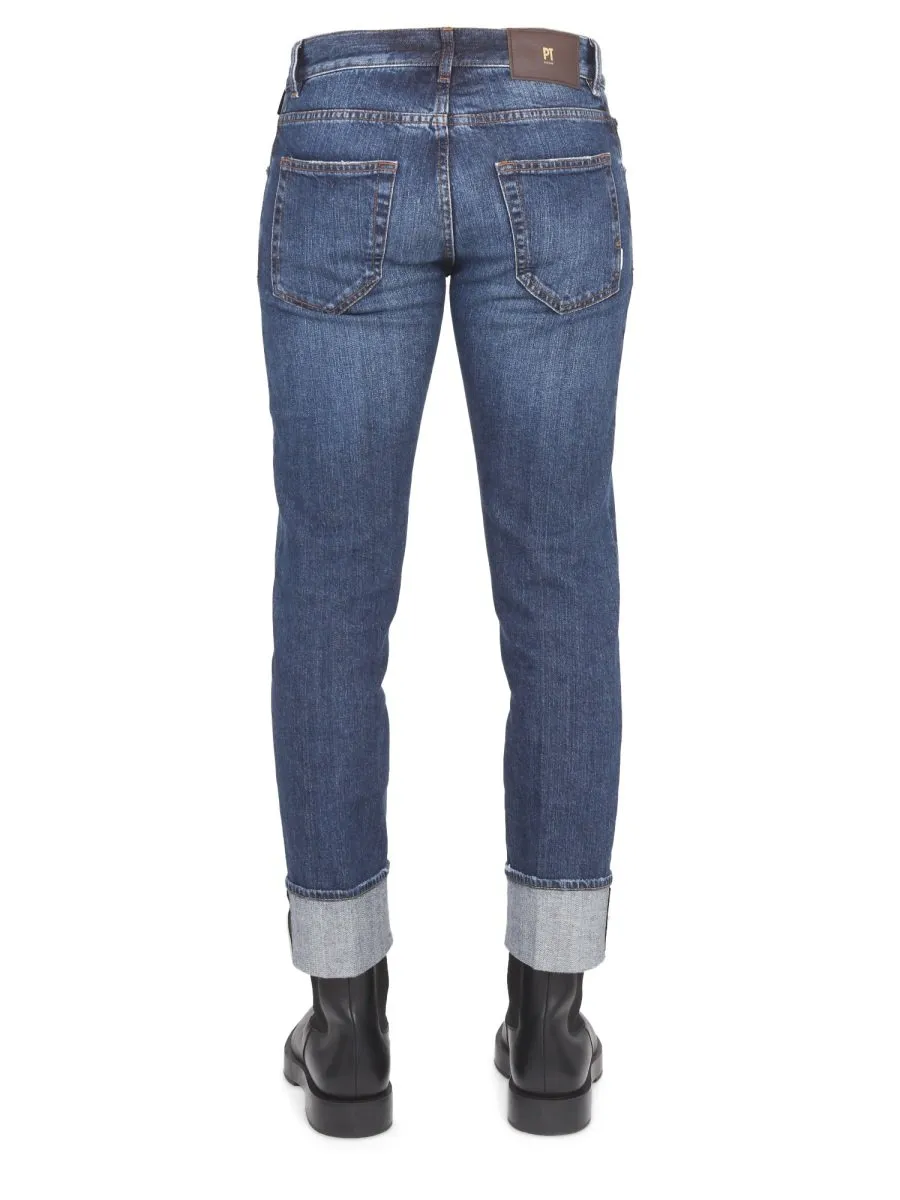 Pt Torino Cuffed Slim Fit Jeans