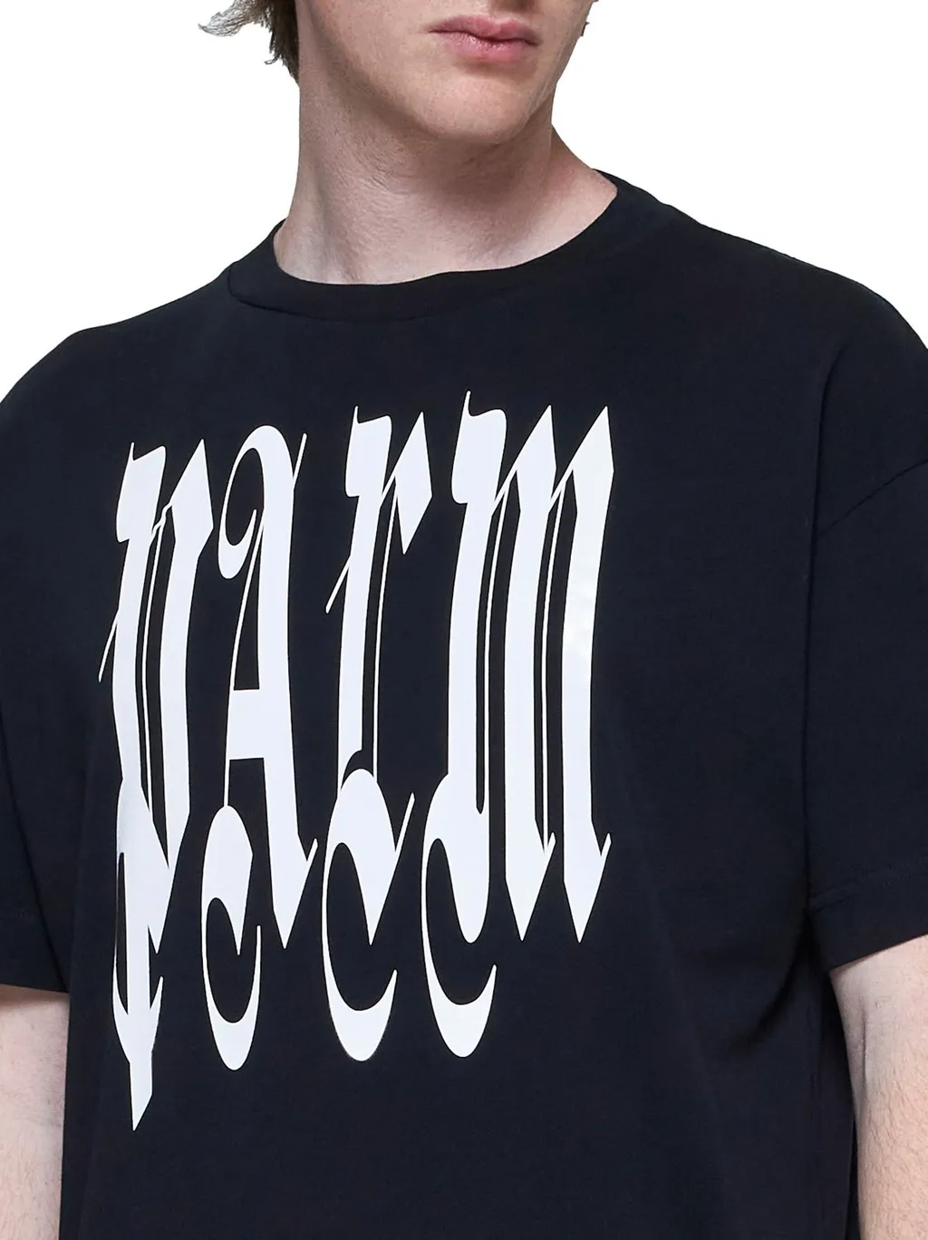 Palm Angels Gothic Logo Printed Crewneck T-Shirt