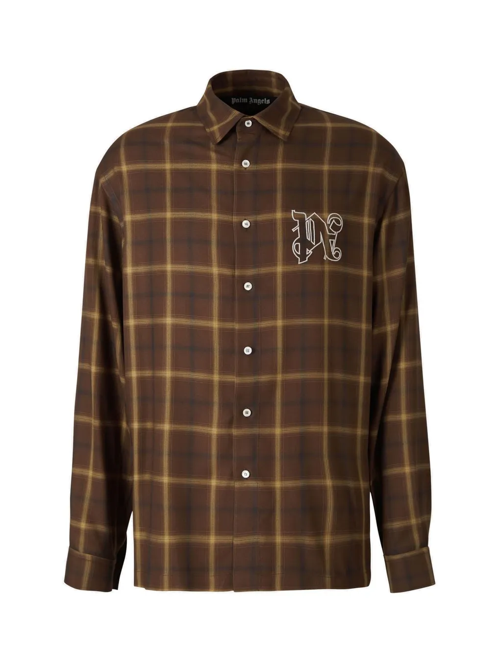 Palm Angels Logo Embroidered Checked Long-Sleeved Shirt