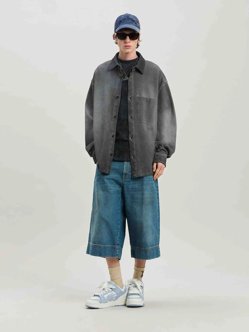 Palm Angels G Curved Denim Long Shorts