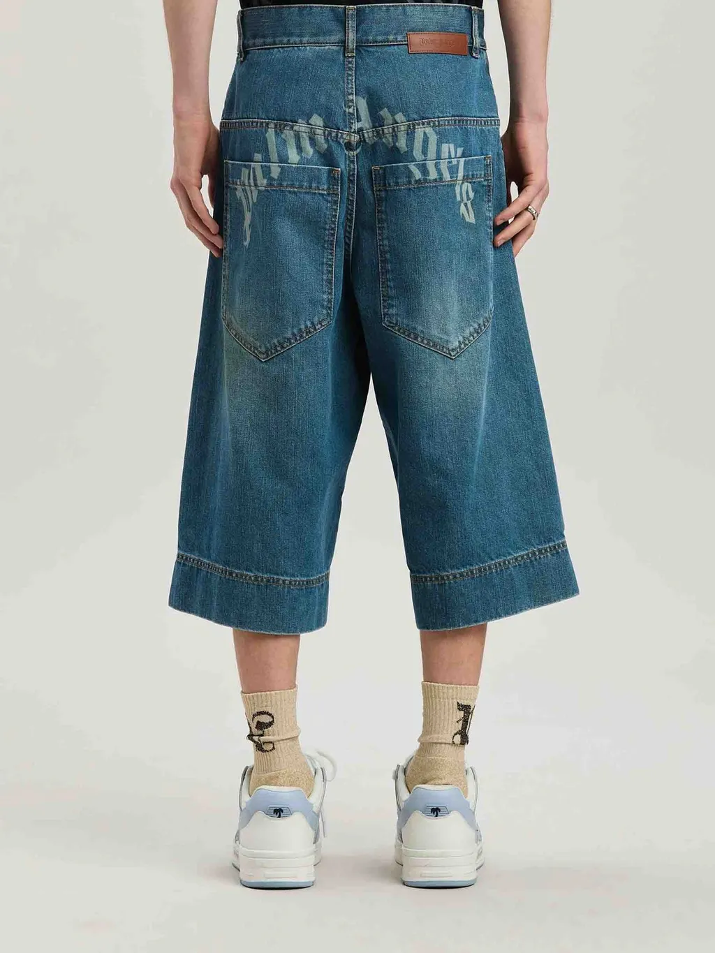 Palm Angels G Curved Denim Long Shorts