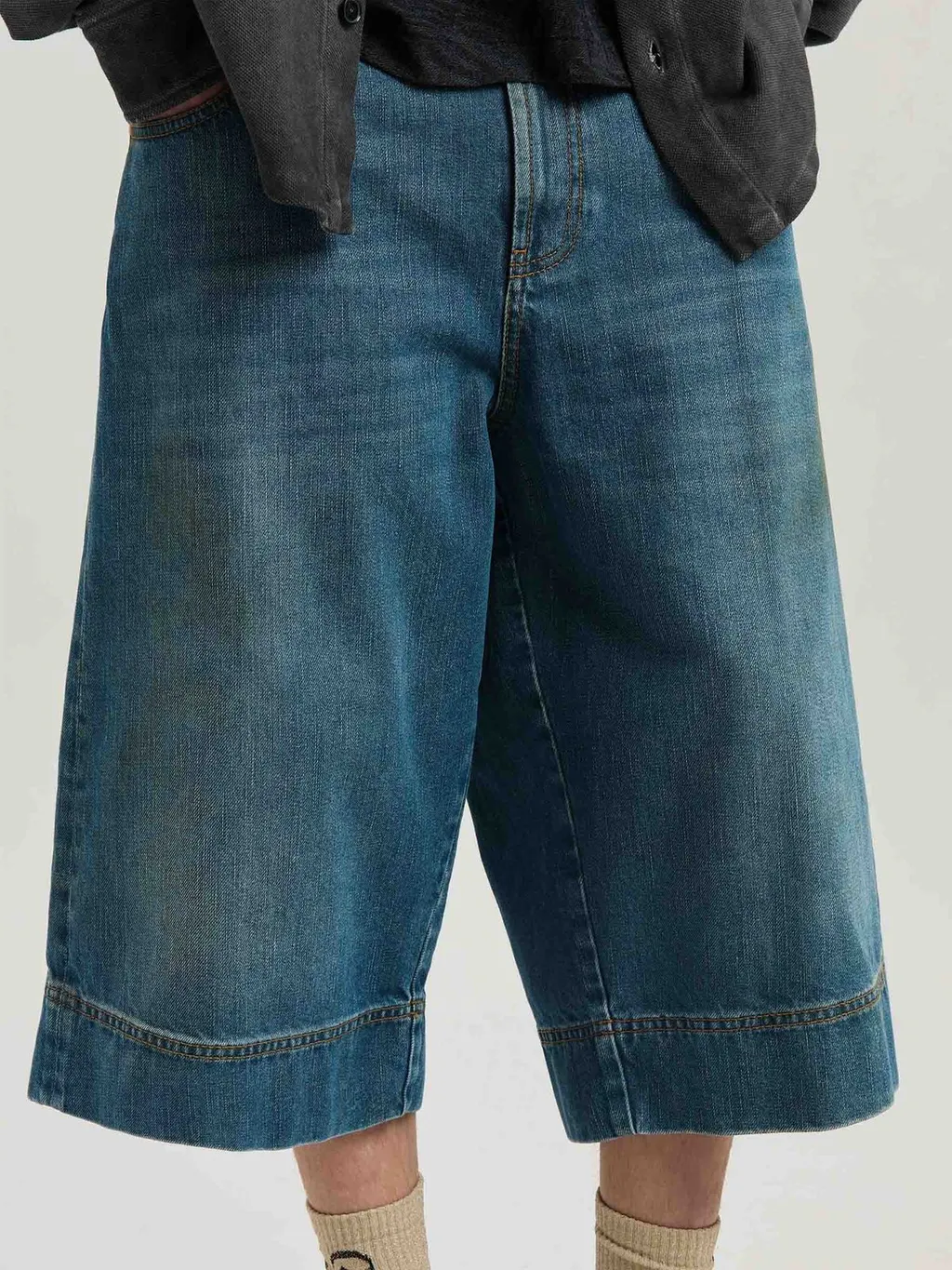 Palm Angels G Curved Denim Long Shorts