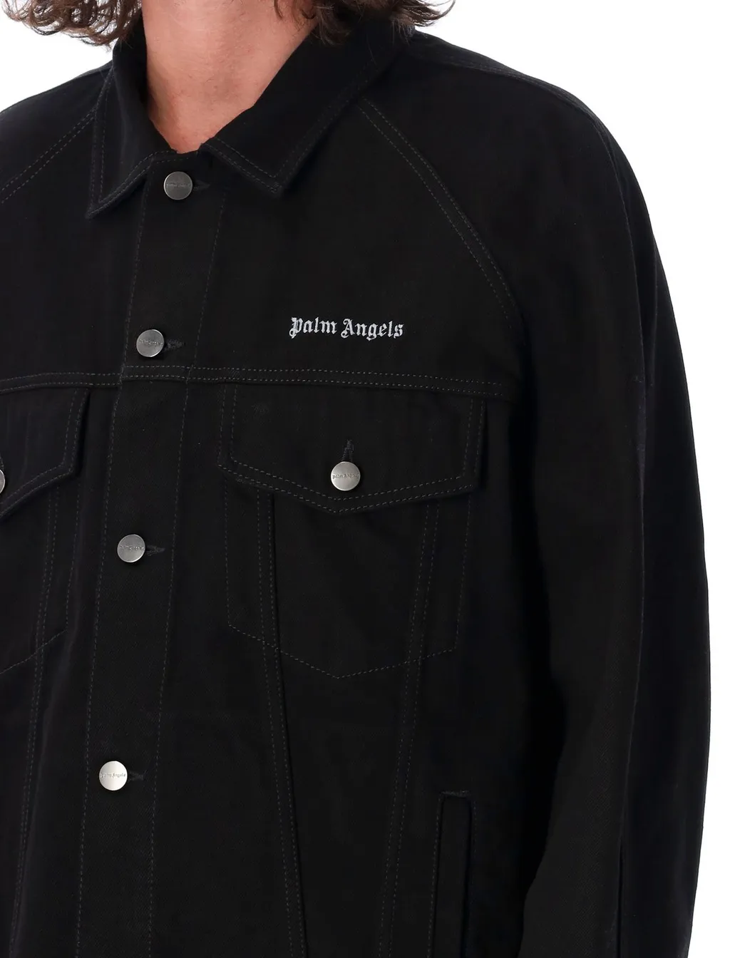Palm Angels Logo Embroidered Buttoned Denim Jacket