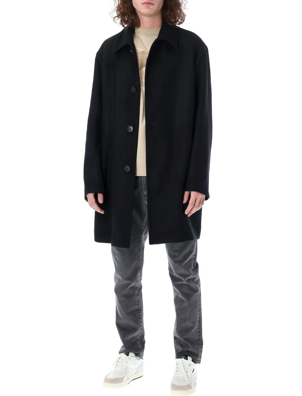 Palm Angels Logo-Printed Single Breasted Coat