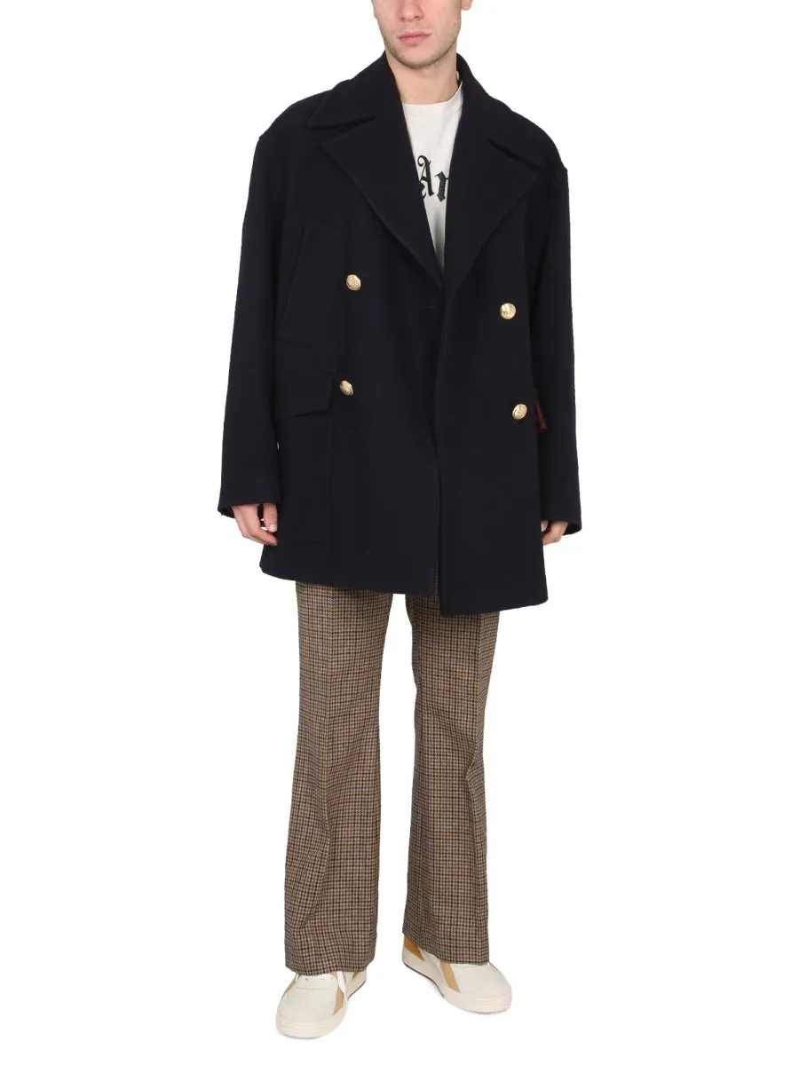 Palm Angels Palm Tree-Embroidered Double-Breasted Coat