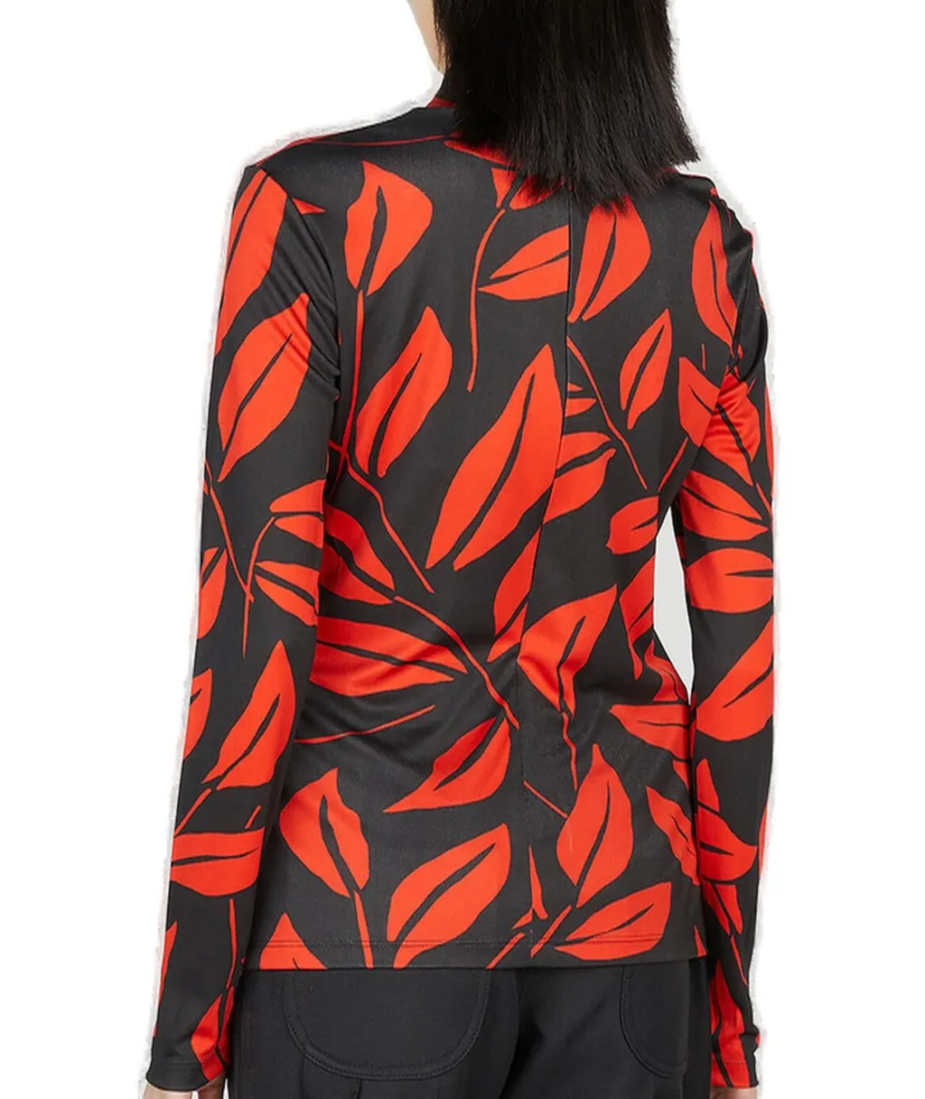 Meryll Rogge Leaf Print Mock Neck Top