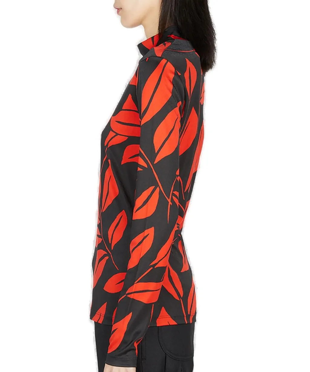 Meryll Rogge Leaf Print Mock Neck Top