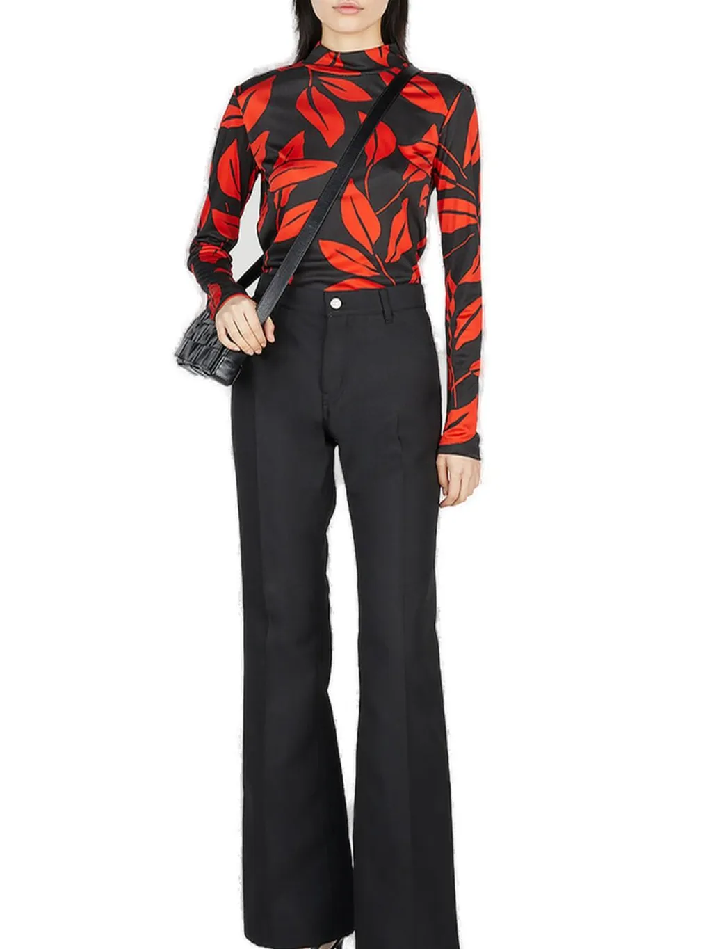 Meryll Rogge Leaf Print Mock Neck Top
