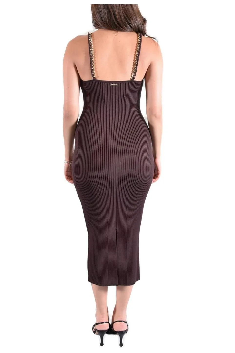 Michael Michael Kors Chain Ribbed Knit Stretched Midi Dress