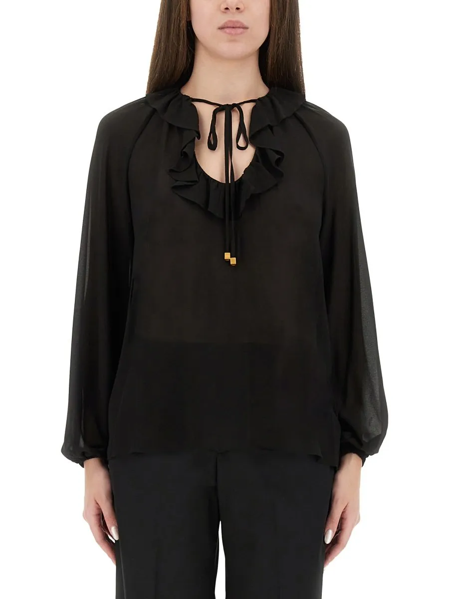 Michael Kors Ruffled-Neck Long Sleeved Blouse