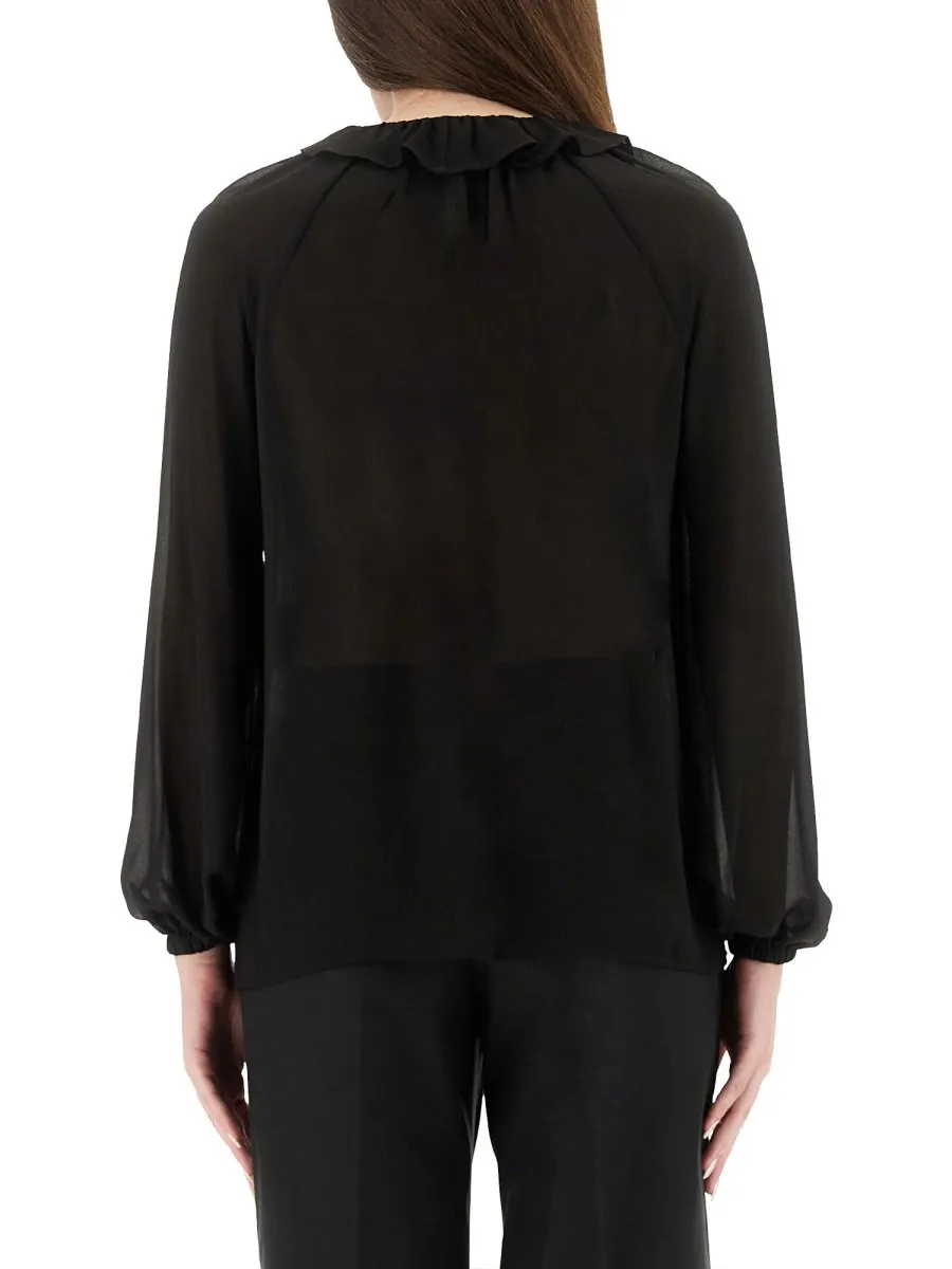 Michael Kors Ruffled-Neck Long Sleeved Blouse