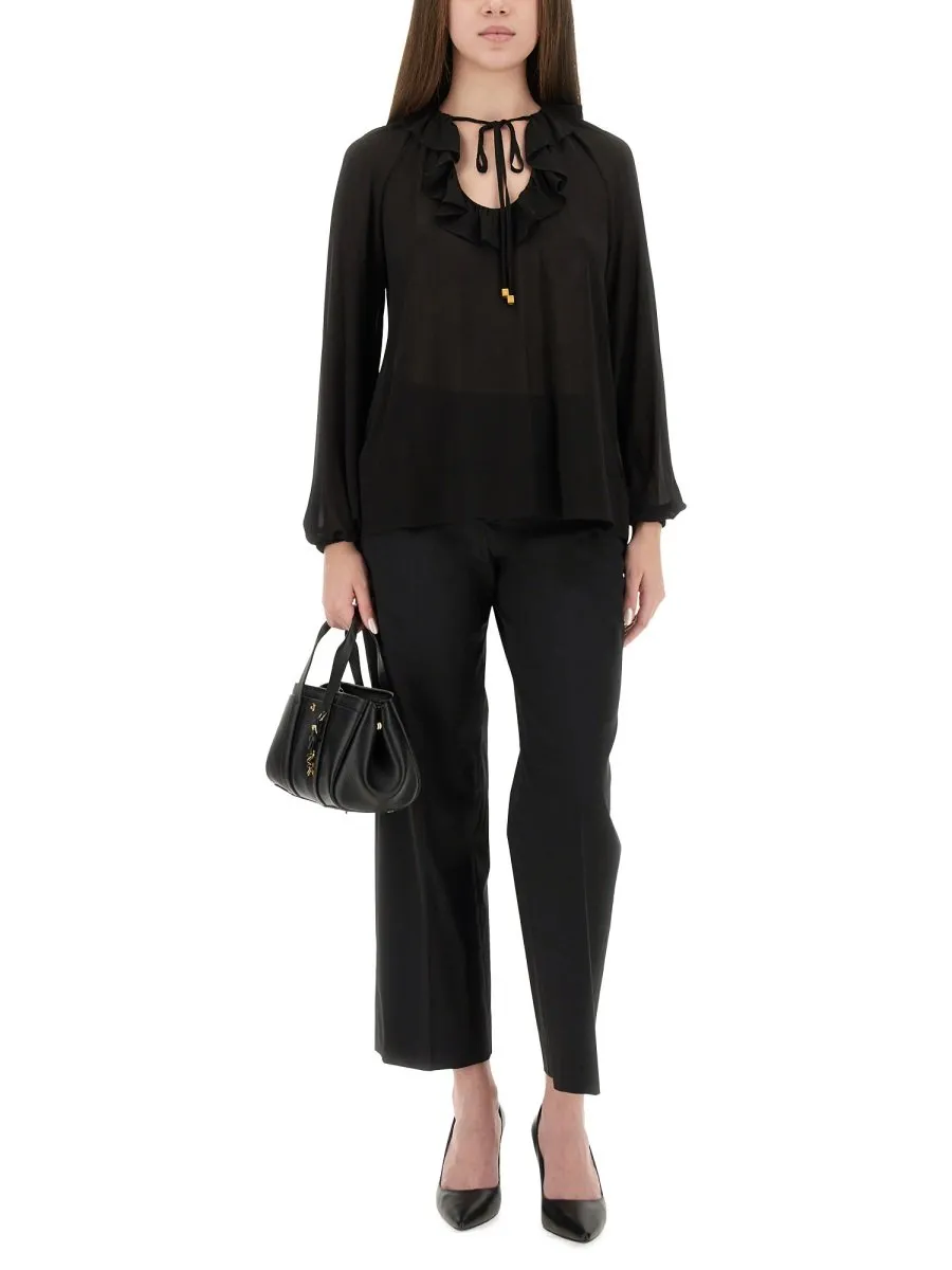Michael Kors Ruffled-Neck Long Sleeved Blouse
