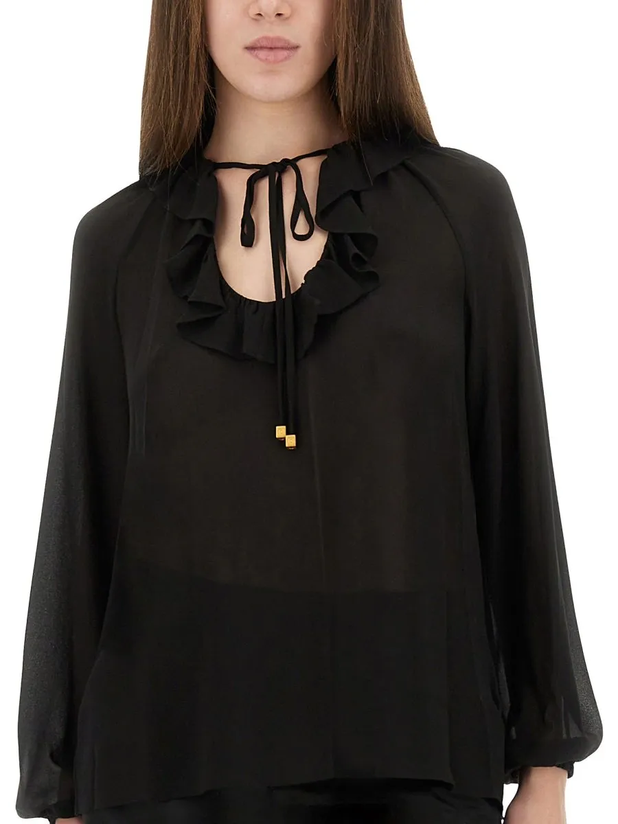 Michael Kors Ruffled-Neck Long Sleeved Blouse