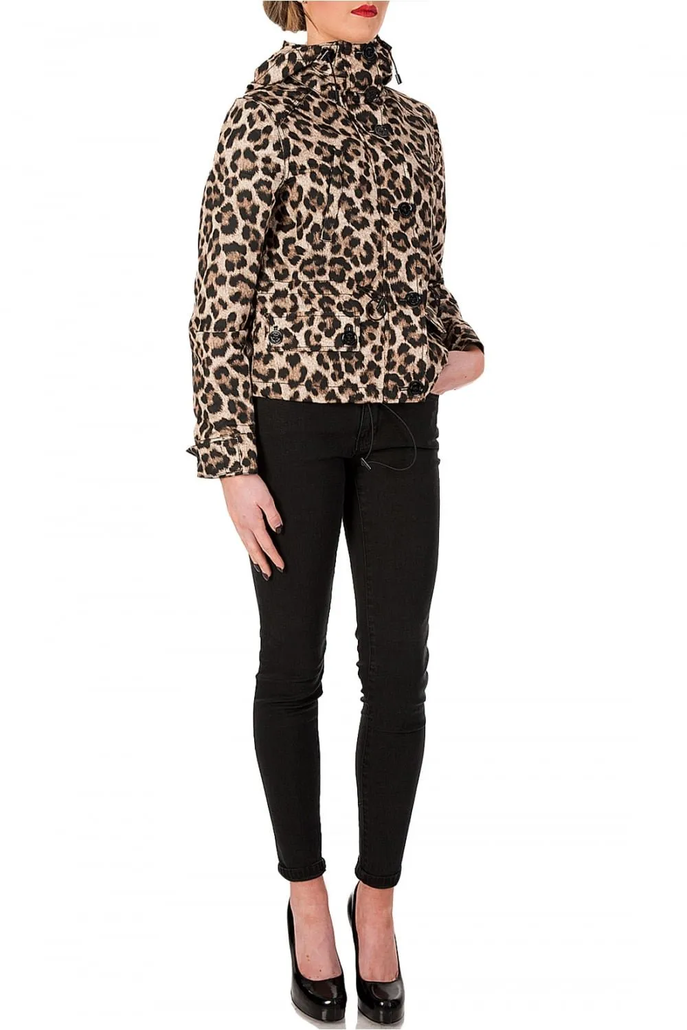 Michael Kors Leopard Printed Hooded Coat