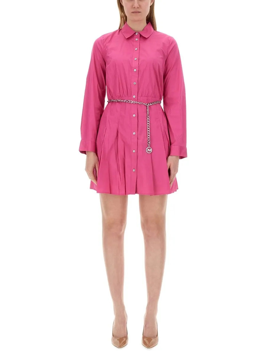 Michael Michael Kors Logo Pendant Belted Mini Shirt Dress