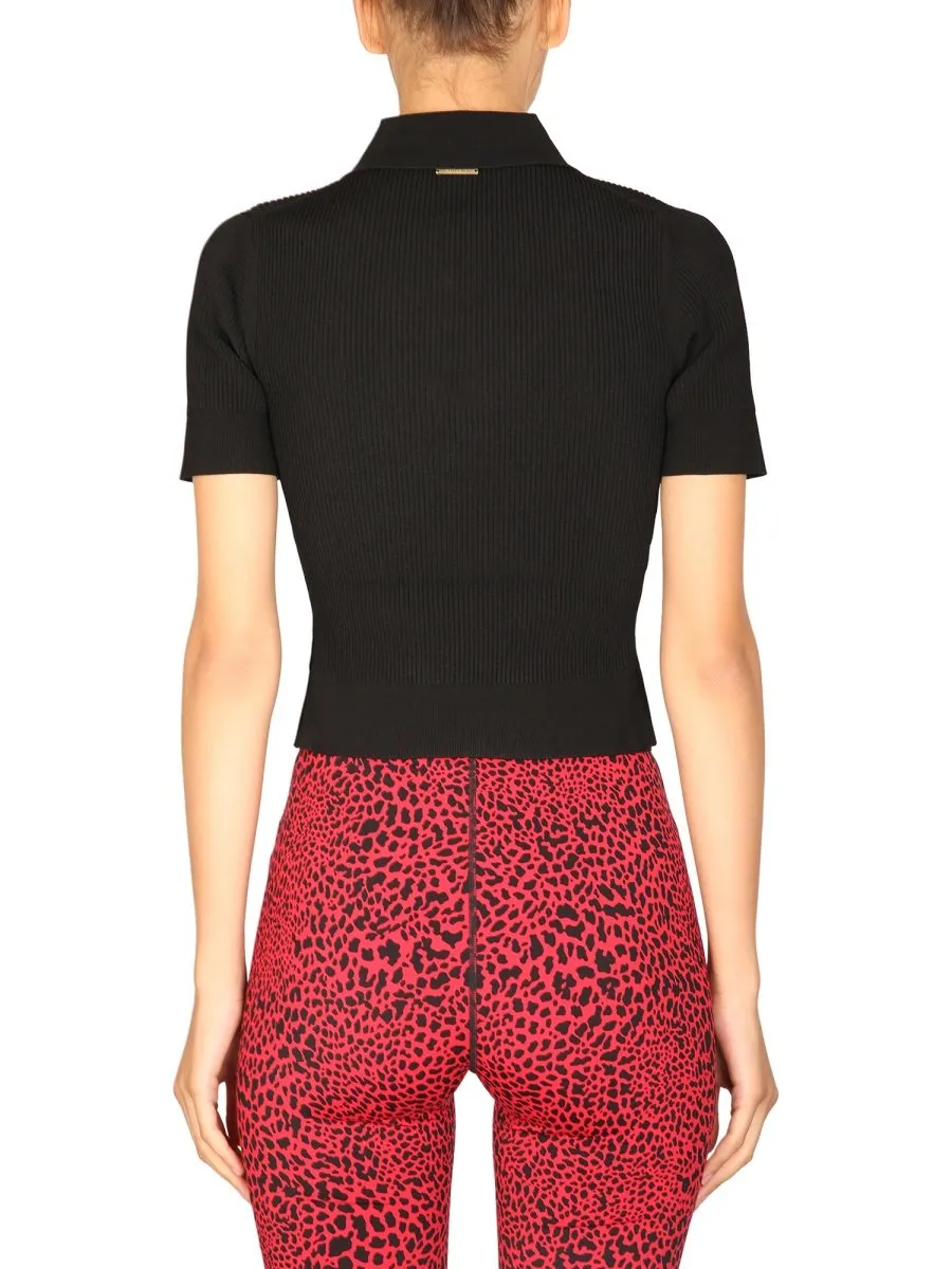 Michael Michael Kors Buttoned Rib Knit Polo Top