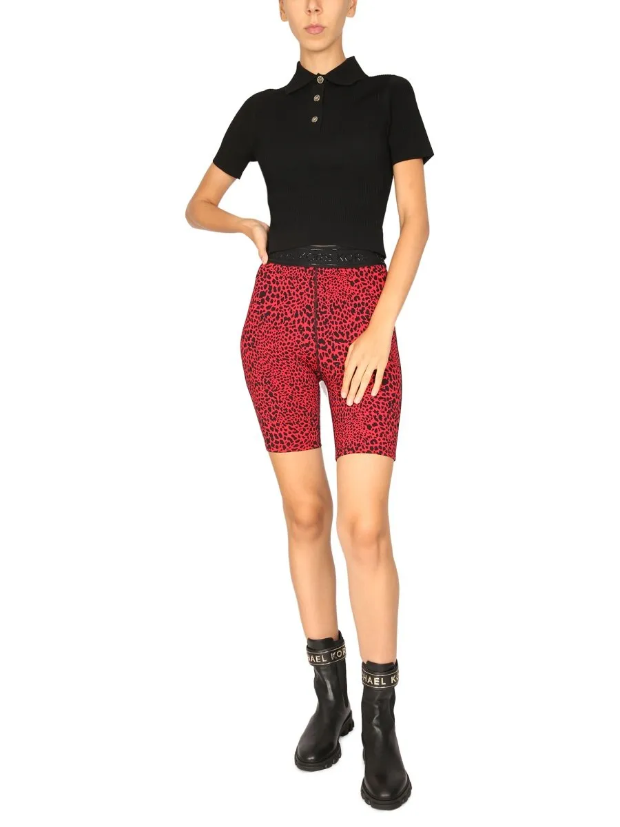 Michael Michael Kors Buttoned Rib Knit Polo Top