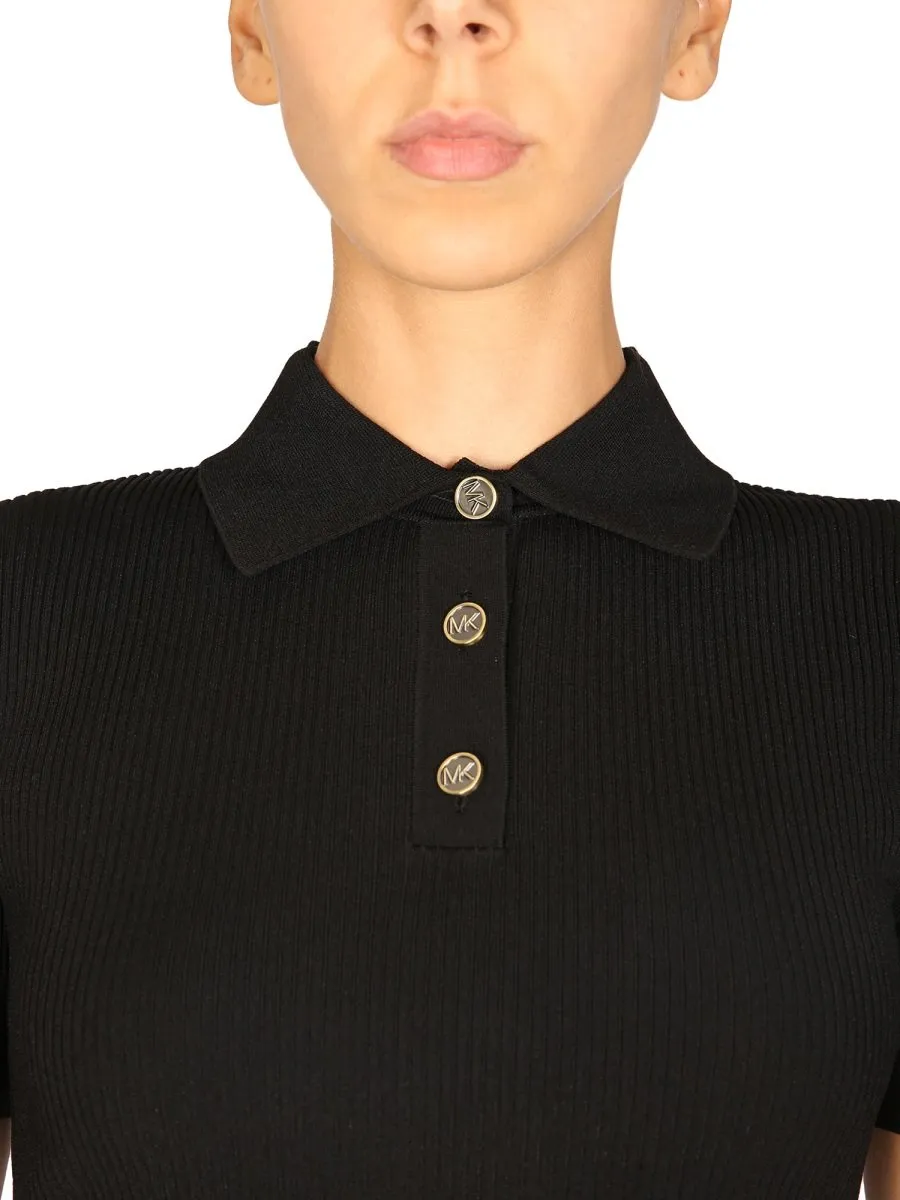 Michael Michael Kors Buttoned Rib Knit Polo Top