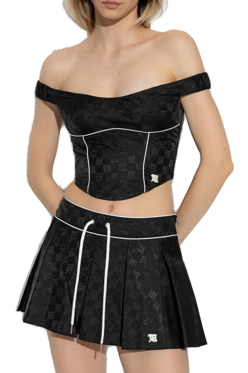 Misbhv Monogram Printed Off-Shoulder Cropped Top