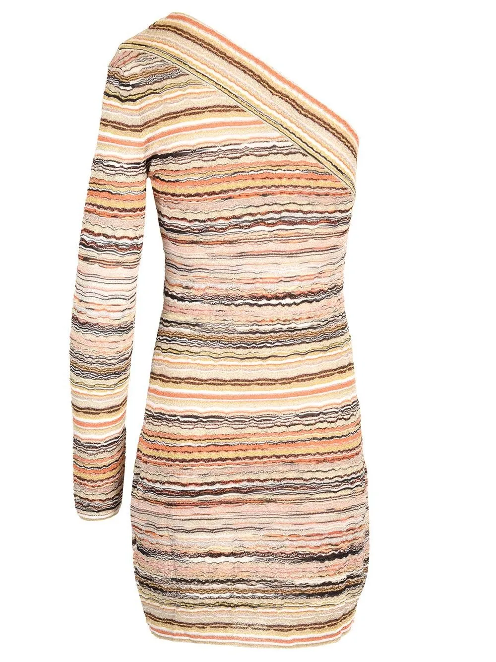 Missoni Lamé Embossed Wave Motif One-Shoulder Mini-Dress
