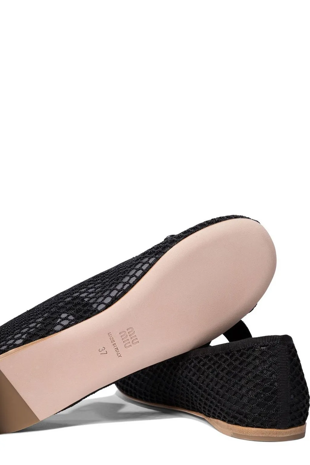 Miu Miu Round-Toe Mesh-Designed Ballet Flats