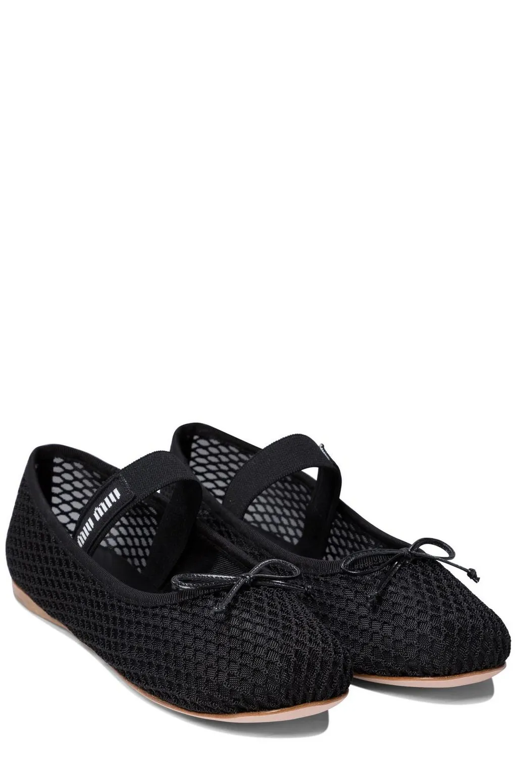 Miu Miu Round-Toe Mesh-Designed Ballet Flats