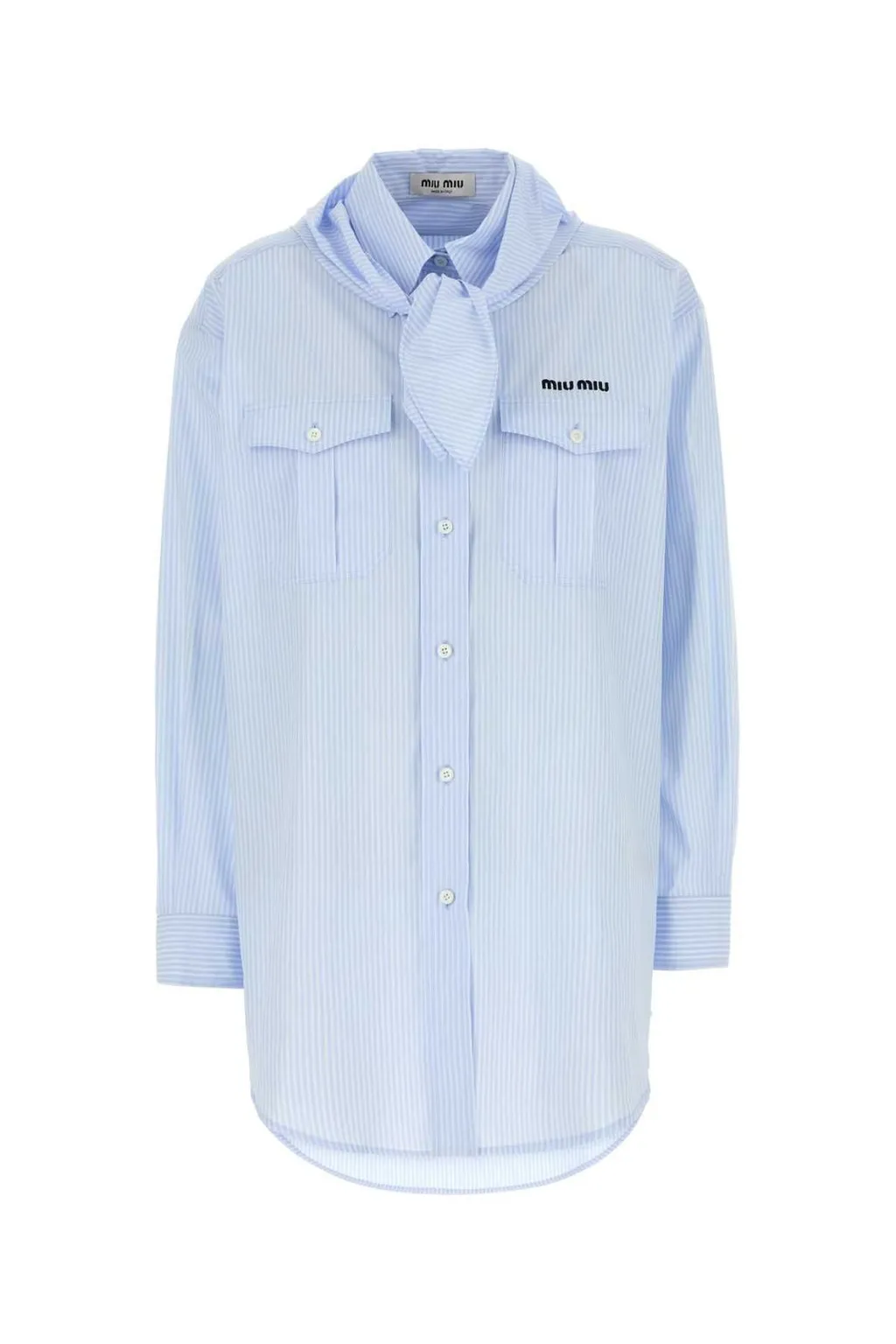 Miu Miu Scarf-Detailed Striped Poplin Shirt