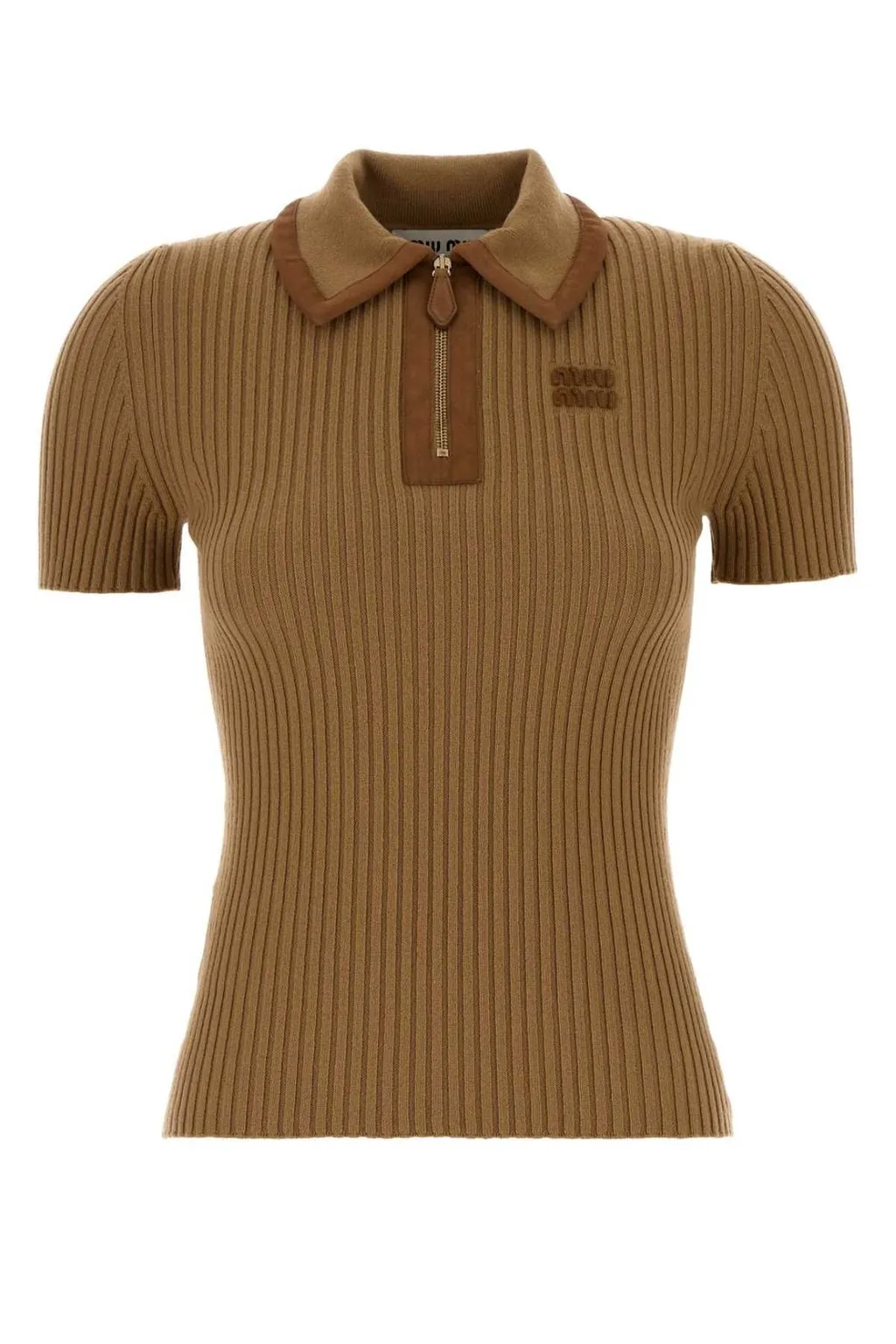 Miu Miu Short-Sleeved Ribbed Polo Shirt