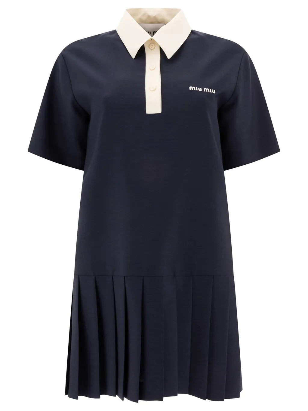 Miu Miu Logo-Embroidered Pleated Dress