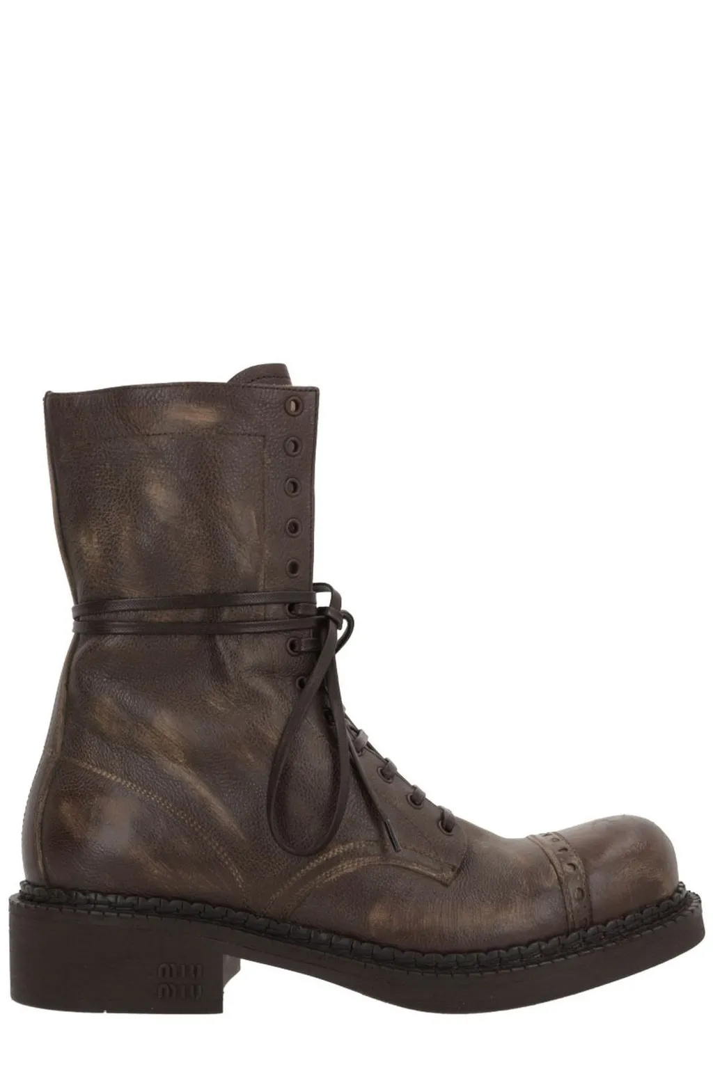 Miu Miu Logo-Embossed Lace-Up Boots
