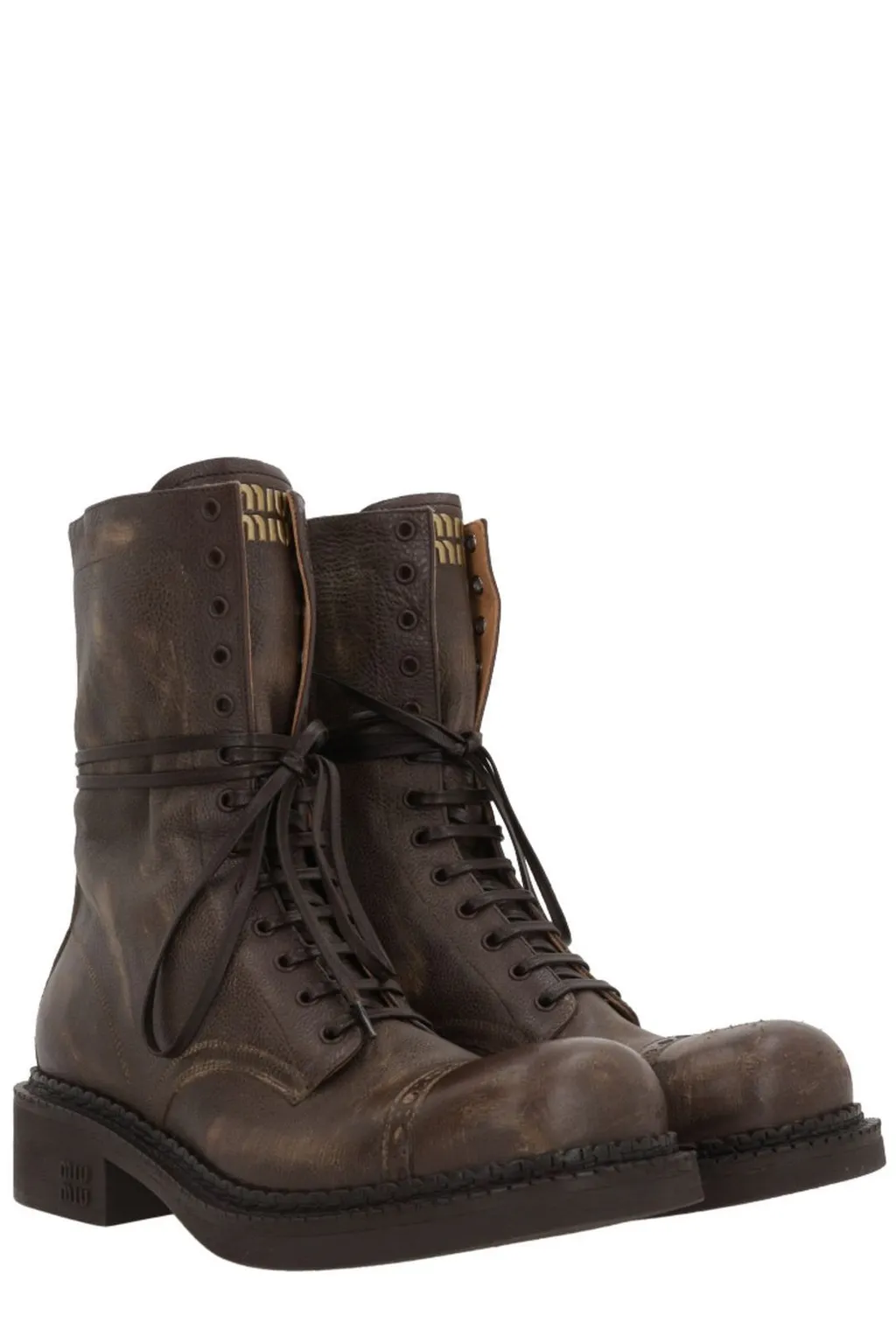 Miu Miu Logo-Embossed Lace-Up Boots