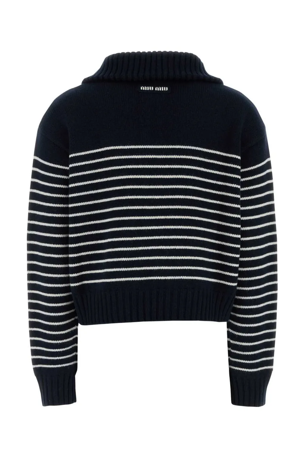Miu Miu Half-Zipped Striped Knitted Jumper